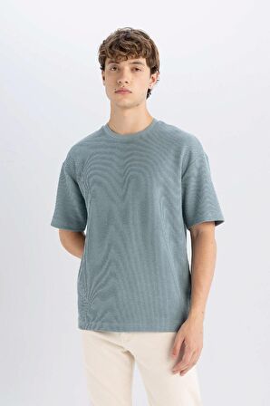 DeFacto Boxy Fit Bisiklet Yaka Kısa Kollu Tişört C8724AX24AUGN1175