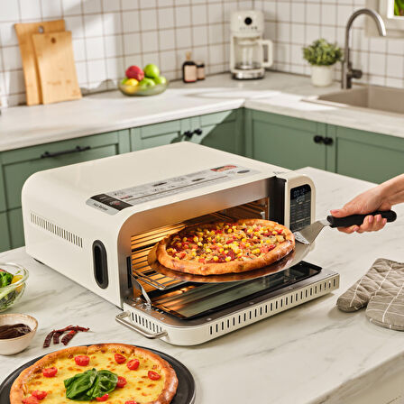 Karaca Multicrust Artisan Retro Pizza Makinesi ve Airfryer Cream