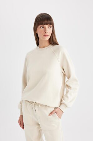 DeFacto Oversize Geniş Kalıp Bisiklet Yaka Kalın Basic Düz Sweatshirt V2697AZ24WNBG759