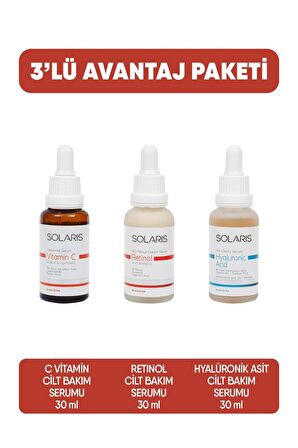 Solaris Yaşlanma Karşıtı Retinol Cilt Serumu Ve Hyaluronic Acid Cilt Serumu Ve C Vitamin Cilt Serumu