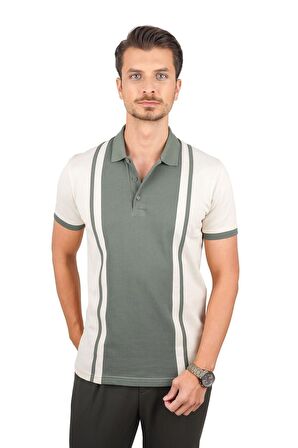 Bej Haki Çift Renkli Polo Tişört