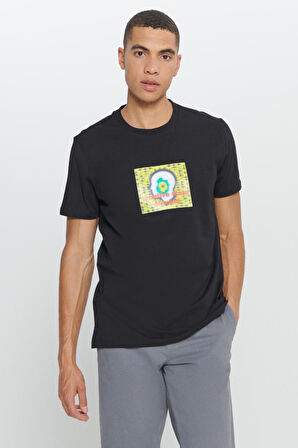 Standart Fit Normal Kesim %100 Pamuk Baskılı Bisiklet Yaka Tişört