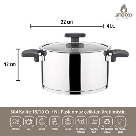 Amboss Enio Çelik Klipso 4+6 lt 2'li Düdüklü Tencere Seti