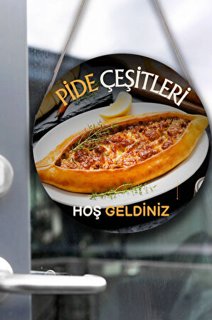 Pide Salonu için Çift Taraflı Hoş Geldiniz Karşılama Tabelası, Pide Dükkan Kapı Duvar Tablo Pano Süs