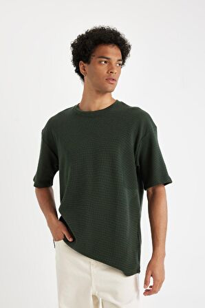 DeFacto Comfort Fit Bisiklet Yaka Kısa Kollu Waffle Tişört B4443AX24AUKH225