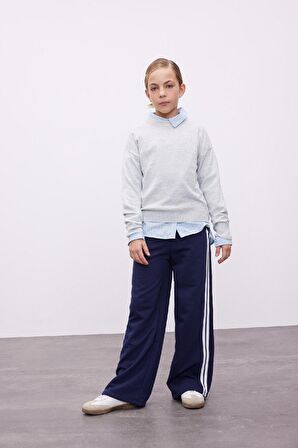 DeFacto Kız Çocuk Lacivert Wide Leg Geniş Bol Paça Çizgili Eşofman Altı D6568A824AUNV251
