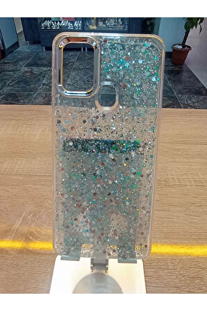 Samsung Galaxy A21S Uyumlu Simli Kamera Çerçevesi Metal Kapak Tuşları Metal Kılıf