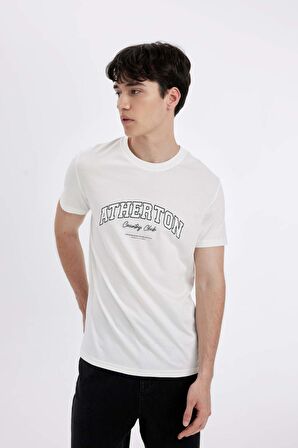 DeFacto Slim Fit Dar Kesim Bisiklet Yaka Baskılı Kısa Kollu Tişört C5674AX24HSER105