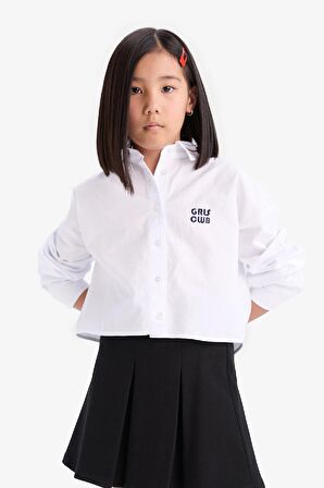 DeFacto Kız Çocuk Cropped Fit Oxford Uzun Kollu Gömlek D9149A825SPWT34