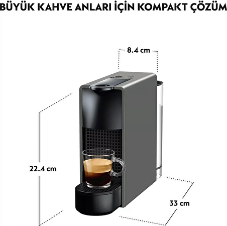 Nespresso C35 Essenza Mini Kapsüllü Kahve Makinesi ve Süt Köpürtücü Aksesuar Gri