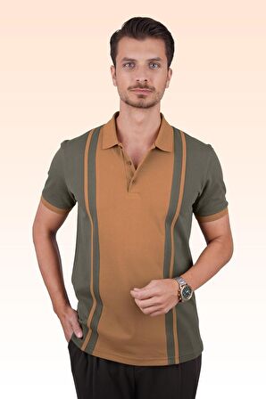 Haki Taba Çift Renkli Polo Tişört