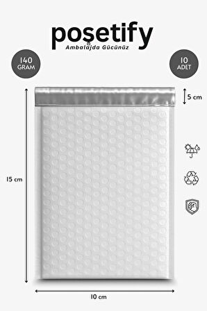 Balonlu Beyaz Kargo Poşeti 10x15+5 cm | 140 gr Bantlı Patpatlı Kargo Poşeti | 10’li E-Ticaret Poşeti