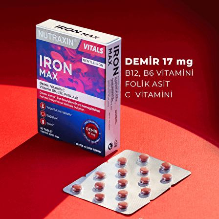 Iron Max 17 Mg 30 Tablet - Gentle Iron, Vitamin C, B12, B6, Folik Asit
