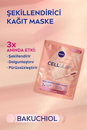 Nivea Cellular Expert Lift Yüz Kağıt Maskesi, Doğal Retinol Alternatifi Saf Bakuchiol, X2 Adet