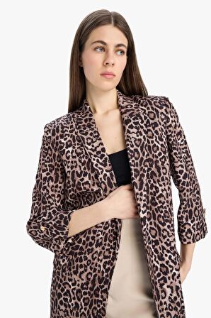 Relax Fit Leopar Desenli Blazer Ceket