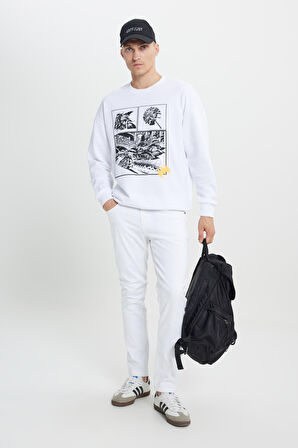 Batman Lisanslı 3 İplik Loose Fit Bol Kesim Pamuklu Bisiklet Yaka Sweatshirt