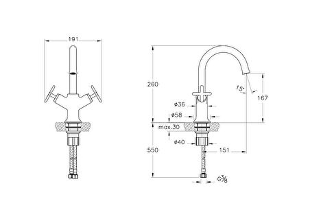 VitrA Origin Classic A4288425 Çift Kumandalı Lavabo Bataryası, Fırçalı Altın