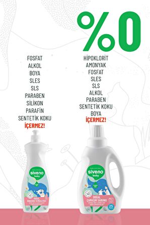 Siveno %100 Doğal Bebek Çamaşır Sabunu 750 ml & Biberon Emzik Temizleyici Elde Bulaşık Sabunu 500 ml Set