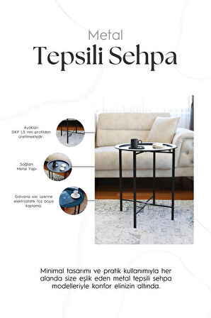 Katlanır Tepsili Sehpa Çıkarılabilir Tepsili Modern Koltuk Yanı Orta Sehpa 45 x 55 cm