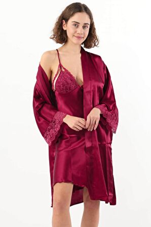 Pierre Cardin Kadın Saten Gecelik Sabahlık Takım-13167