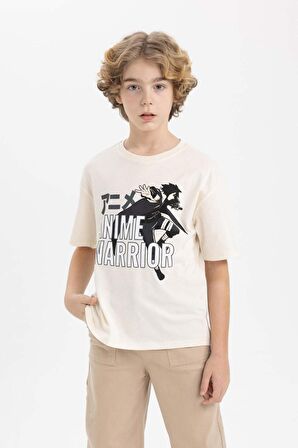 DeFacto Erkek Çocuk Oversize Fit Bisiklet Yaka Baskılı Kısa Kollu Tişört C1346A824SMER233