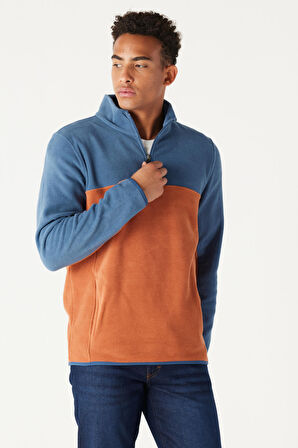Erkek Indıgo-kıremıt Standart Fit Normal Kesim Günlük Rahat Çift Renkli Polar Spor Sweatshirt