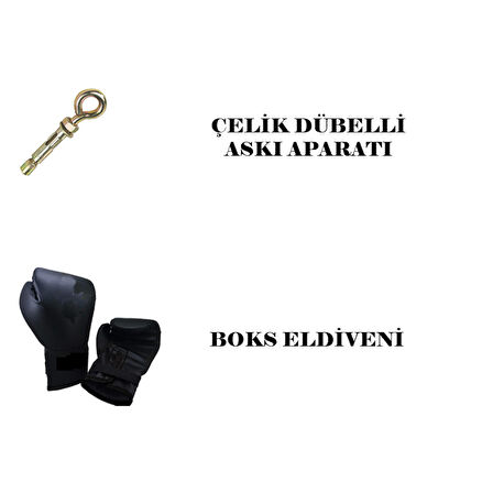 Desfabe Boxing Star 120x32 Cm Zincirli Boks Kum Torbası Siyah+Askı Aparatı+Boks Eldiveni