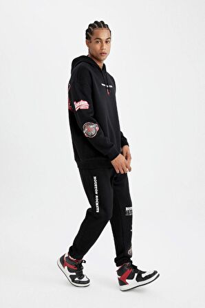 DeFactoFit Kalın Jogger Eşofman Altı NBA Houston Rockets Standart Fit Normal Kesim Cepli Düz Paça C9278AX24AUBK81