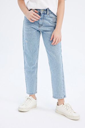 Kız Çocuk Mom Fit Standart Paça Jean Pantolon