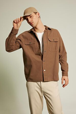 DeFacto 	Relax Fit Polo Yaka Çıtçıt Kapamalı Cepli Kanvas Gömlek Ceket A8182AX23WNBN311