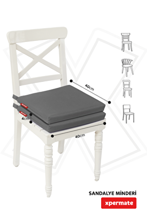 Xpermate Fermuarlı 2'li Sandalye Minderi Su İtici Kumaş 40x40Cm Sünger Sandalye Minderi Bağcıklı Antrasit