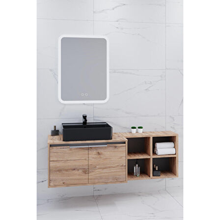 CAMARO 145 CM SİYAH LAVABOLU BANYO DOLABI - BOY DOLAP HARİÇ