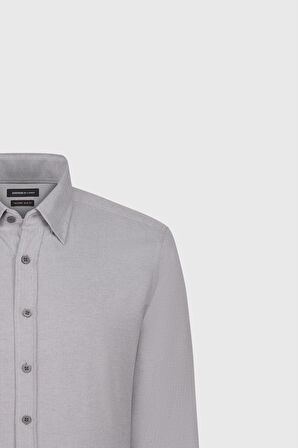 Pamuklu Oxford Slim Fit Dar Kesim Gizli Düğmeli Yaka Armürlü Gömlek