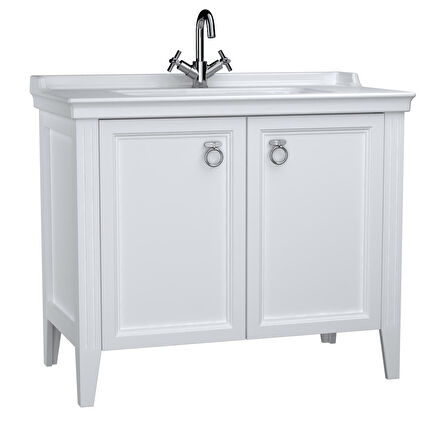 VitrA Valarte 62156 Lavabo Dolabı, Kapaklı, Etajerli Lavabolu, Krom Kulplu, 100 cm, Mat Beyaz