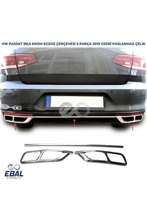 VW Passat 3C B8,5 Krom Egzoz Çerçevesi 3 prç. 2019 P.ÇELİK