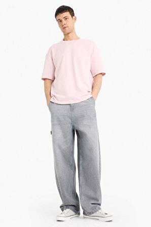 DeFacto Oversize Geniş Kalıp Bisiklet Yaka Basic Düz Kısa Kollu Tişört E9798AX25SPPR345