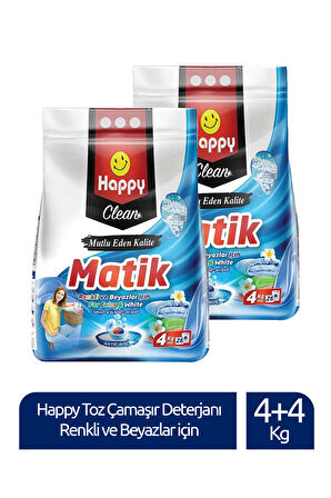 Happy Clean Toz Çamaşır Deterjanı Renkli ve Beyazlar 4 kg x 2 Adet
