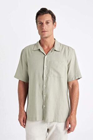 DeFacto Relax Fit Yazlık Polo Yaka Basic Düz Kısa Kollu Gömlek C1110AX24SMGN497