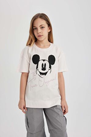 DeFacto Kız Çocuk Disney Mickey & Minnie Oversize Geniş Kalıp Bisiklet Yaka Kısa Kollu Tişört C1030A824SMPN423