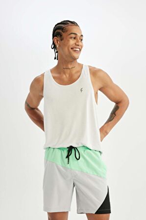 DeFactoFit Regular Fit Baskılı Esnek Dokulu Sporcu Kısa Boy Deniz Şortu B5999AX24HSGR184