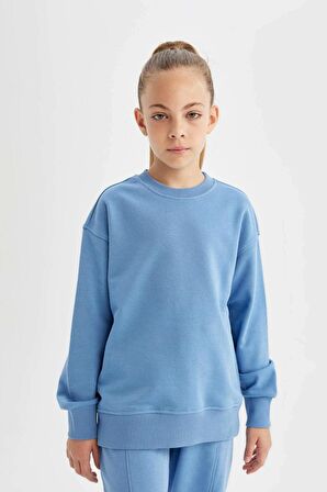 DeFacto Kız Çocuk Relax Fit Bisiklet Yaka Basic Okul Sweatshirt A2797A824AUBE756