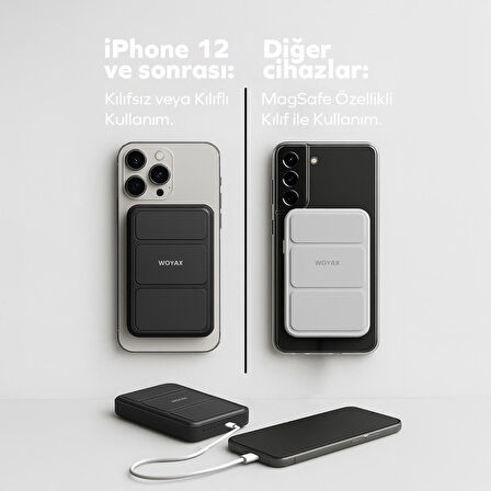 Woyax By Deji Magsafe Powerbank 10000mah Standlı Hızlı Taşınabilir Batarya iPhone 12 13 14 15 16 Android - Siyah