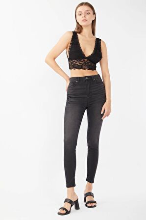 Kadın Antrasit Süper Skinny Fit Jean Pantolon