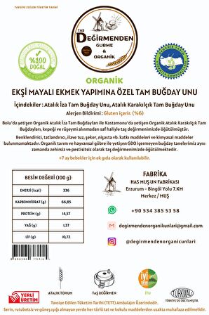 Organik Ekşi Mayalı Ekmek Yapımına Özel Tam Buğday Unu - 1 Kilo