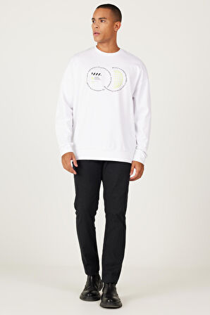 Oversize Bol Kesim Bisiklet Yaka Pamuklu Baskılı Sweatshirt