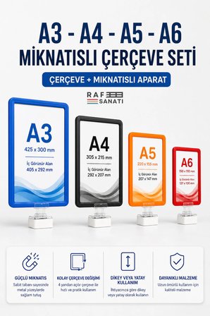 A4 Güçlü Mıknatıs Tutuculu Fiyatlık Etiketlik – Dikey Yatay ve Bilgilendirme Çerçevesi Gri