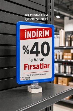 A4 Güçlü Mıknatıs Tutuculu Fiyatlık Etiketlik – Dikey Yatay ve Bilgilendirme Çerçevesi Mavi