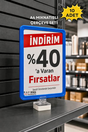 10 Adet - A4 Güçlü Mıknatıs Tutuculu Fiyatlık Etiketlik – Dikey Yatay ve Bilgilendirme Çerçevesi Mavi