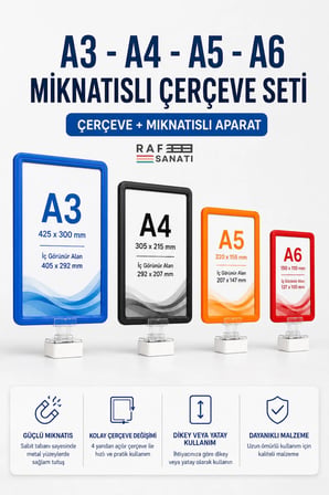 5 Adet - A4 Güçlü Mıknatıs Tutuculu Fiyatlık Etiketlik – Dikey Yatay ve Bilgilendirme Çerçevesi Mor