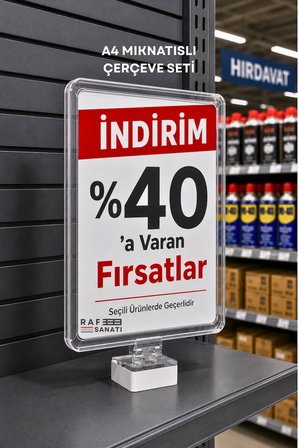 A4 Güçlü Mıknatıs Tutuculu Fiyatlık Etiketlik – Dikey Yatay ve Bilgilendirme Çerçevesi Şeffaf